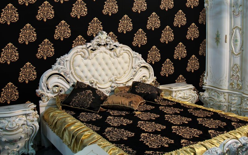 ornate black and gold bedroom