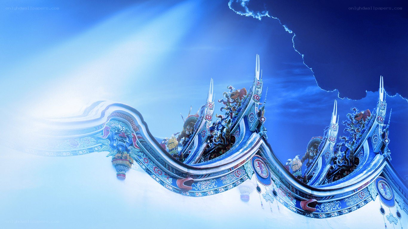 ornate blue temple roof