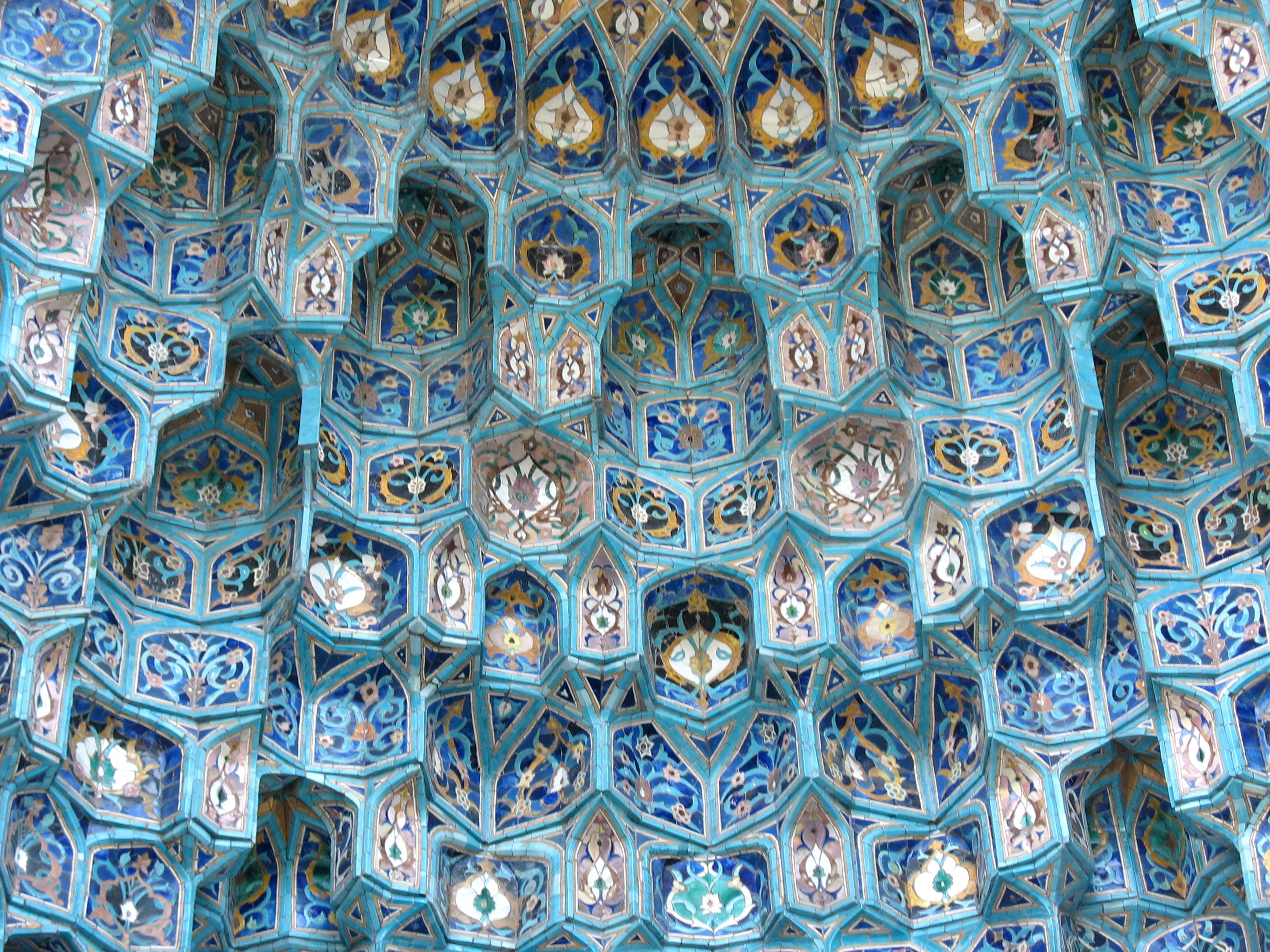 ornate blue tile ceiling