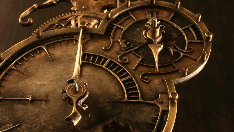 Ornate Brass Clock Mechanism — Bronze, Dramatic