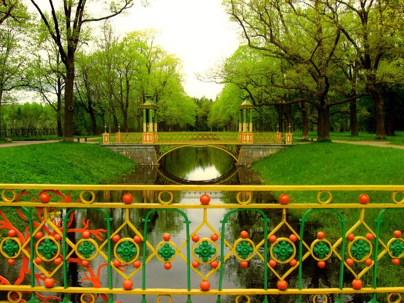 Ornate Bridge in Park — Green, Serene