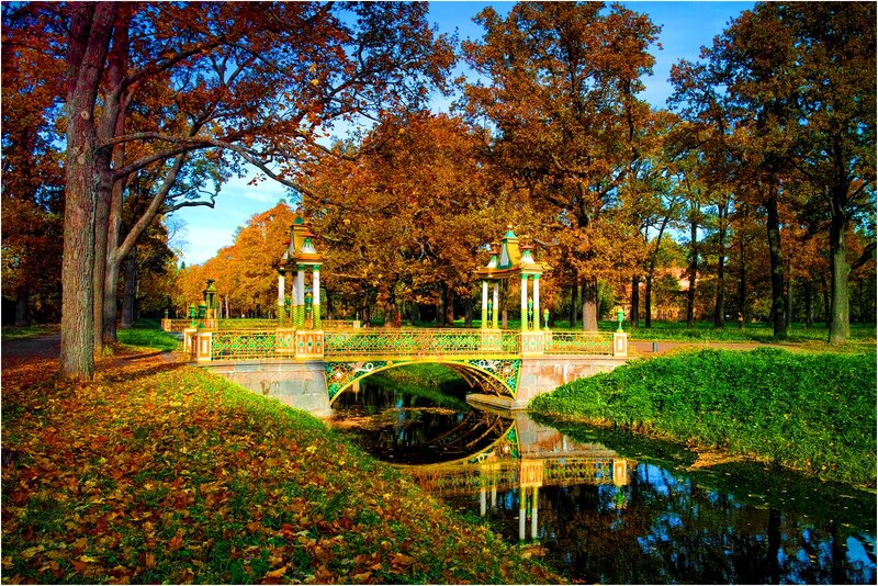 Ornate Bridge in Park — Green
