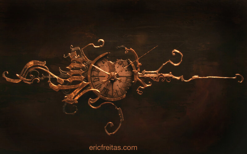 ornate broken clock sculpture