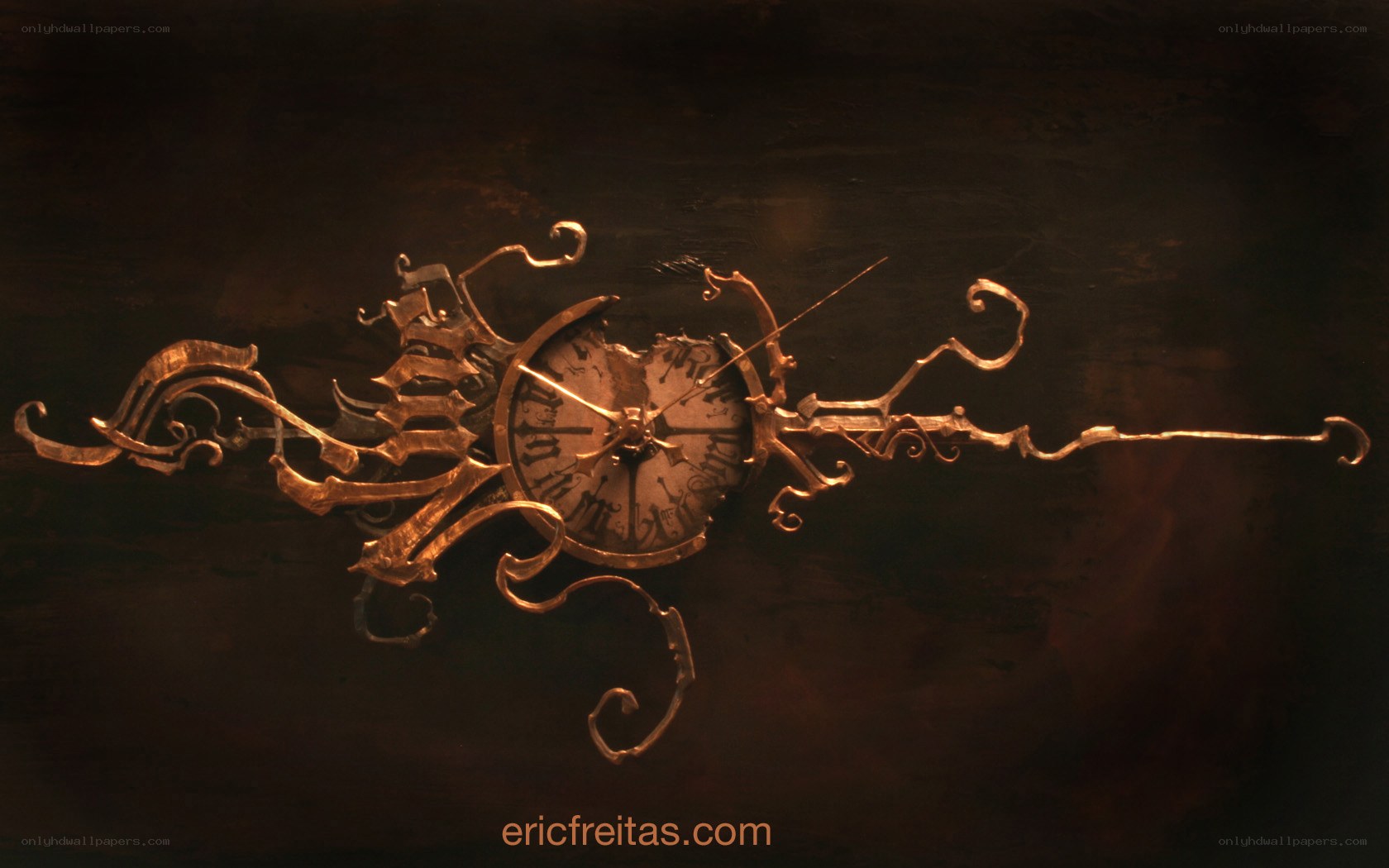 ornate broken clock sculpture
