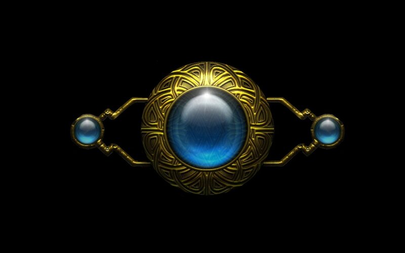 Ornate Brooch with Blue Gems