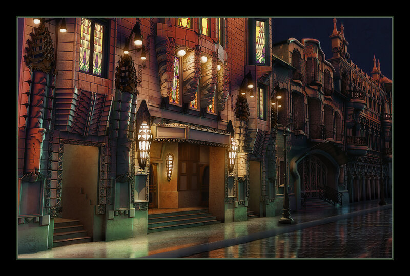 Ornate Building at Night — Brown