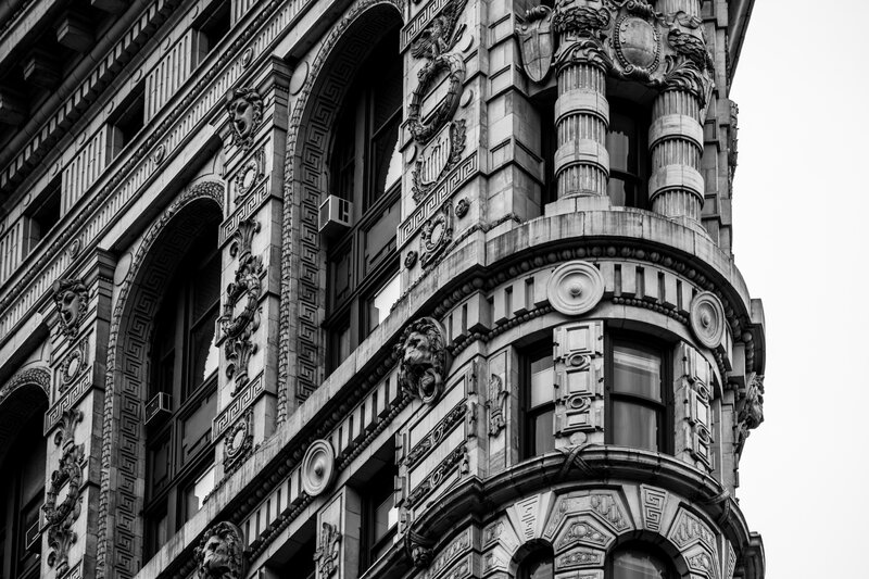 Ornate Building Corner — Black, Dramatic