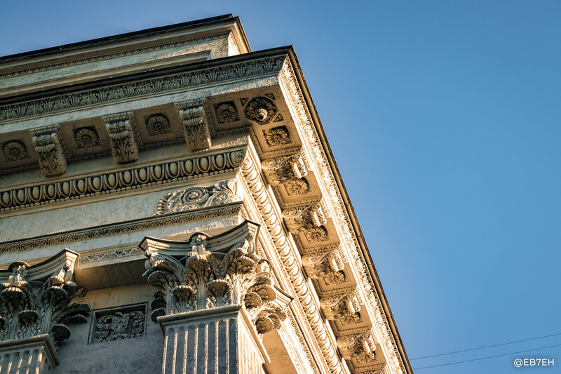 Ornate Building Corner — Blue, Dramatic