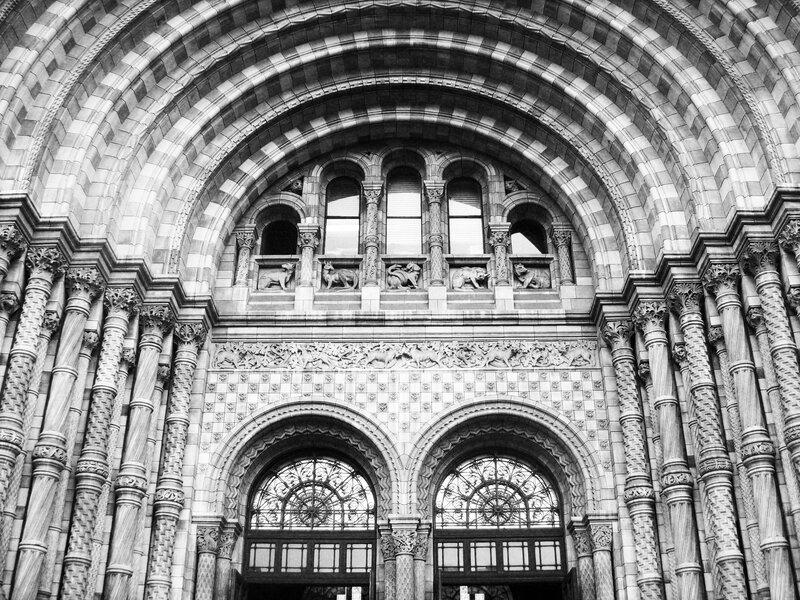 Ornate Building Facade — Black, Dramatic