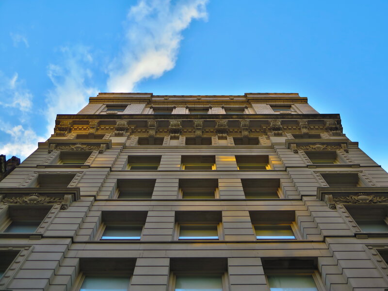 Ornate Building Facade — Blue, Dramatic, Afternoon