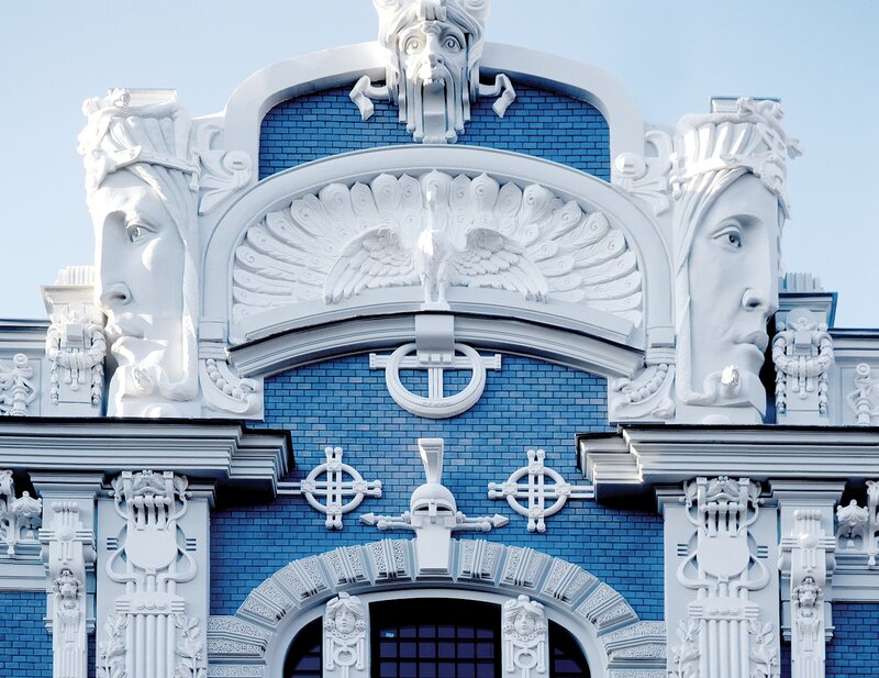 Ornate Building Facade — Blue, Dramatic