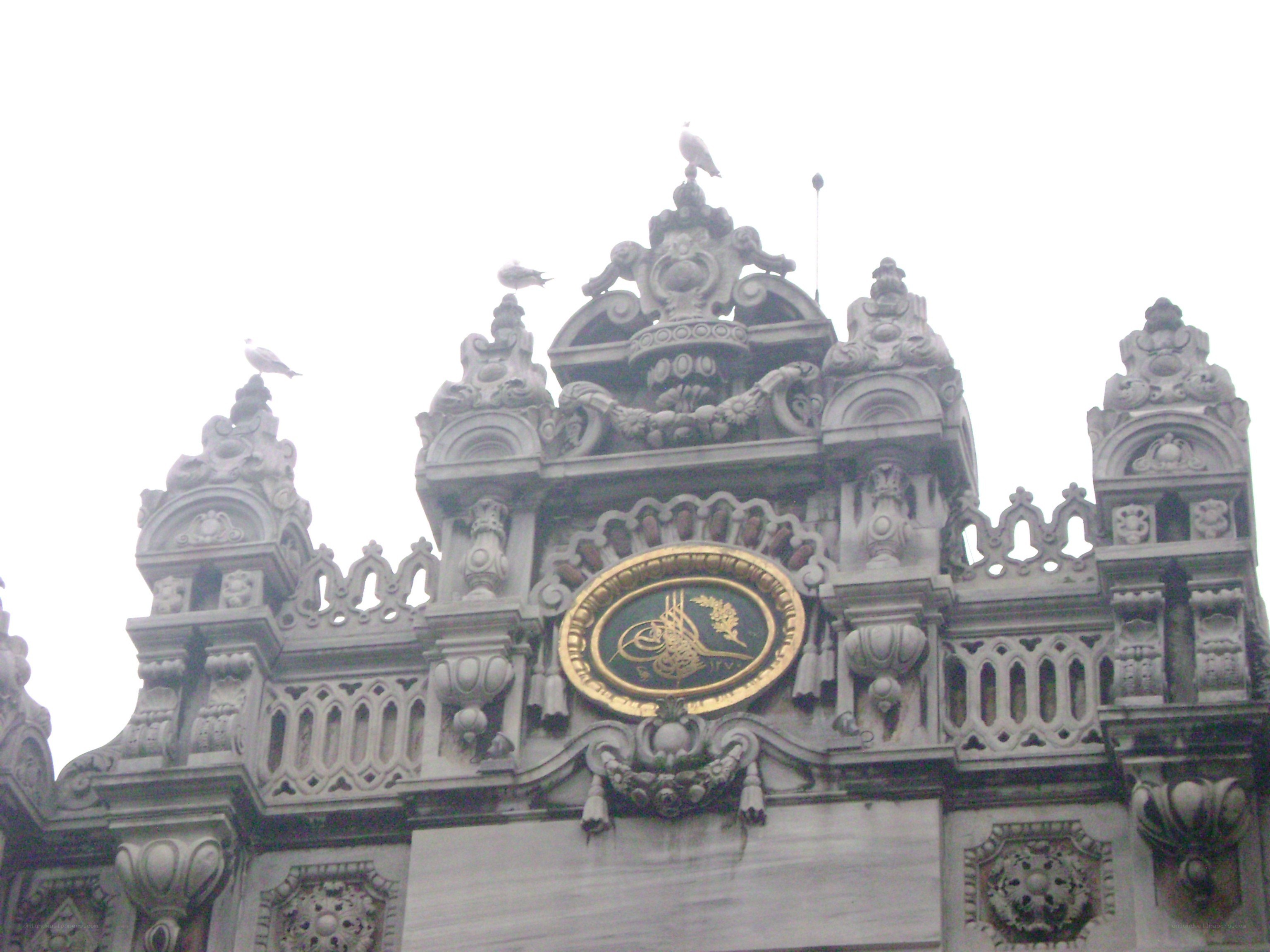 ornate building facade with birds