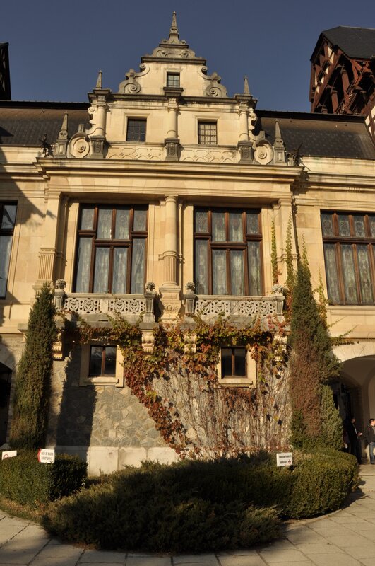 ornate building facade with ivy