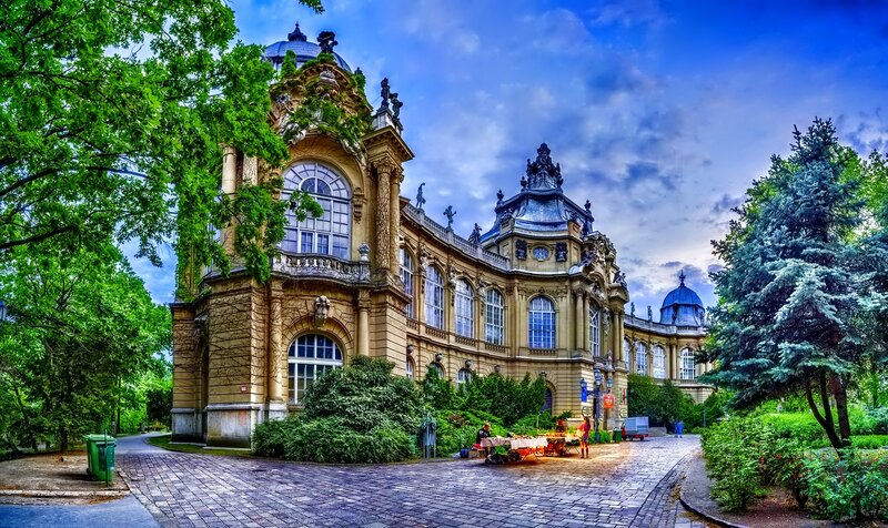 Ornate Building in Park — Green