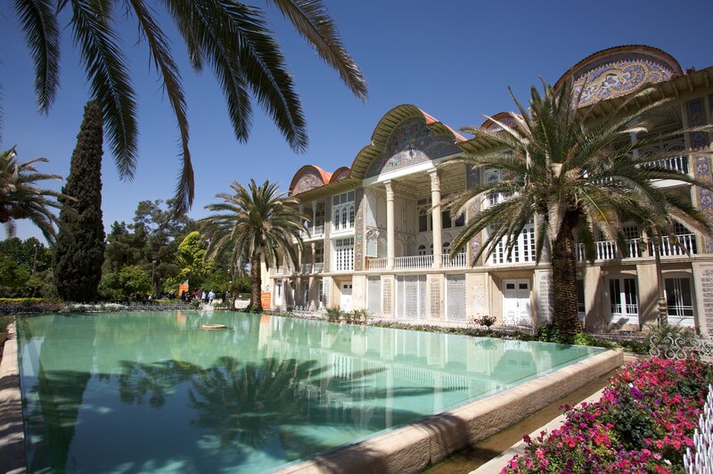 Ornate Building with Pool — Blue