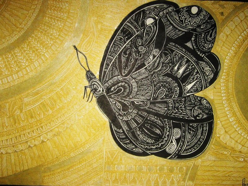Ornate Butterfly Illustration — Black