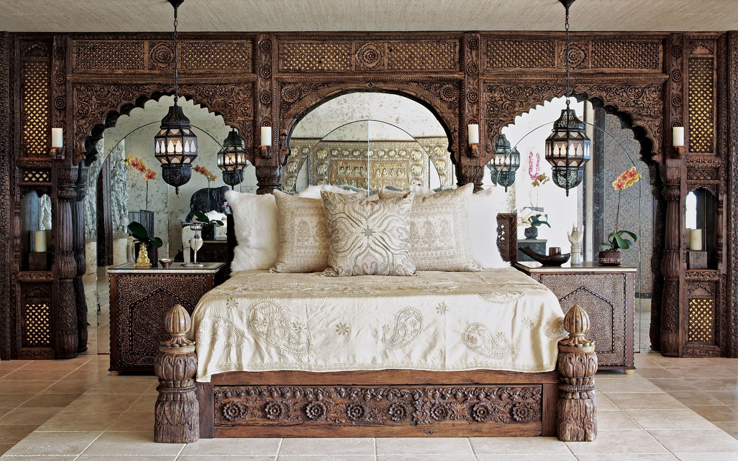 ornate carved wooden bed