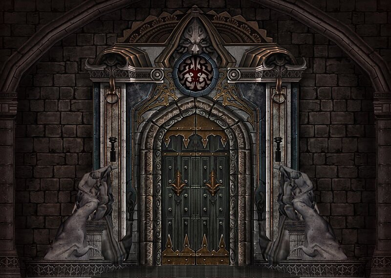 ornate castle gate with statues