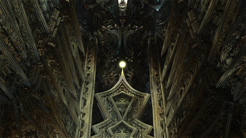 Ornate Cathedral Ceiling — Black, Dramatic, Digital Art
