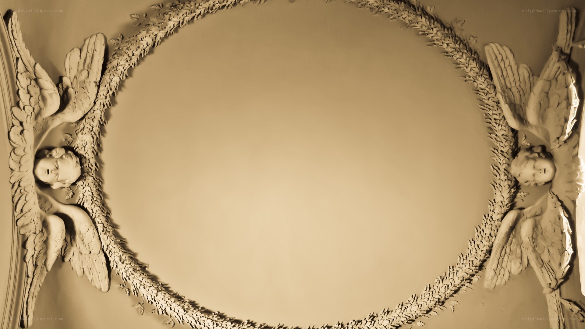 ornate ceiling with angel sculptures