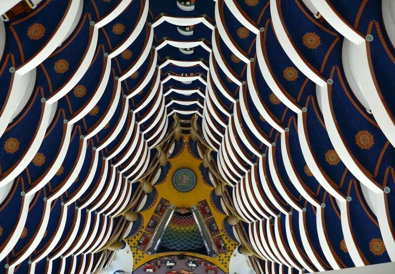 ornate ceiling with blue and white patterns