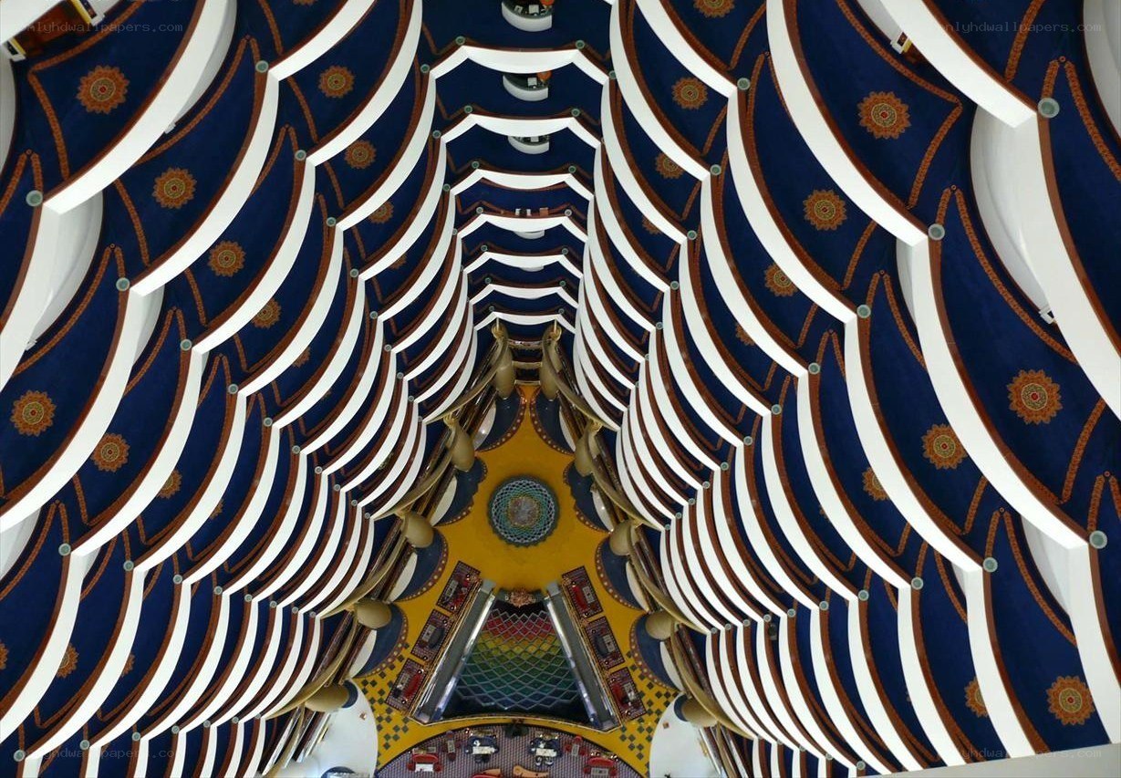 ornate ceiling with blue and white patterns