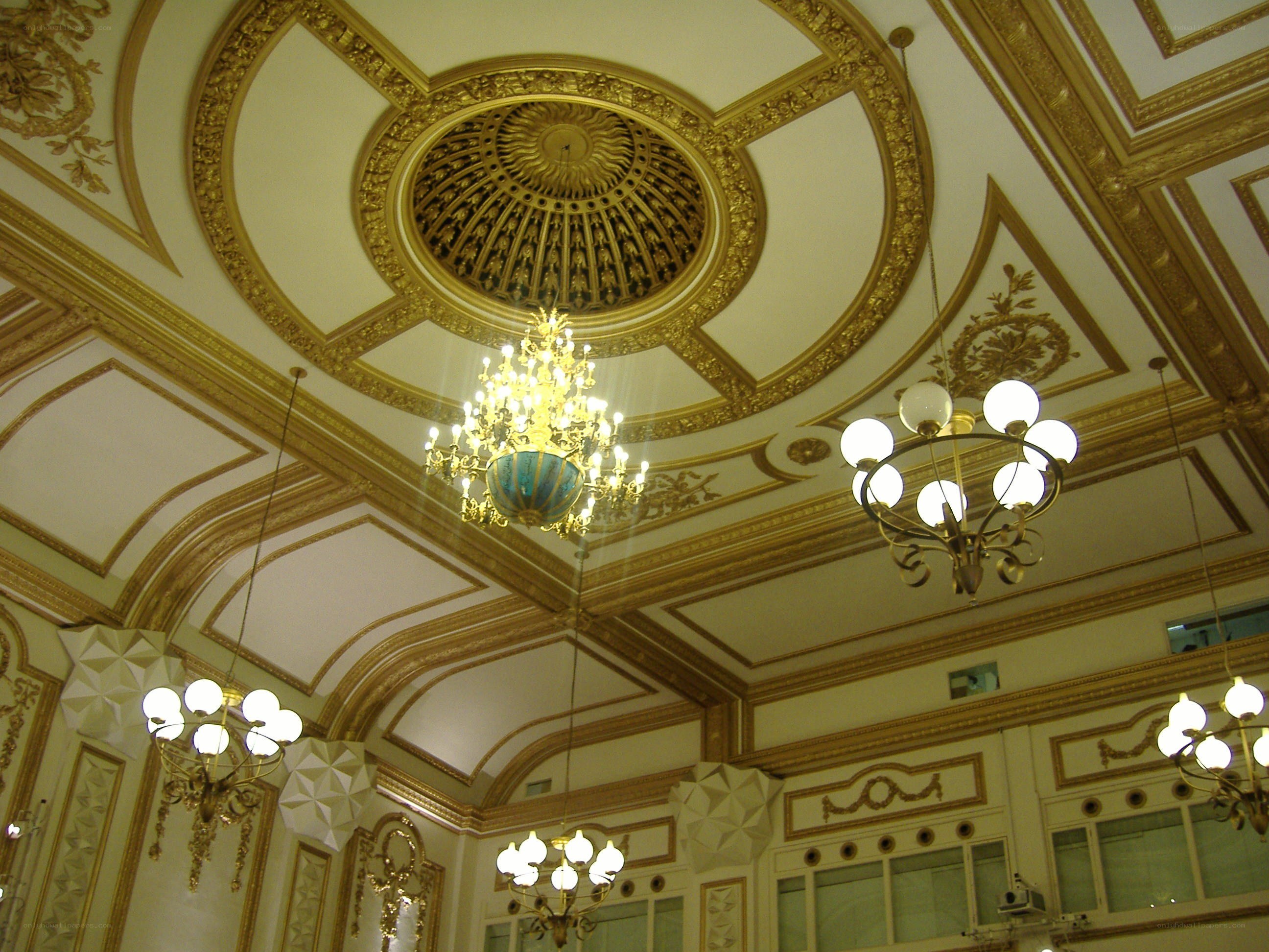 Ornate ceiling with chandeliers