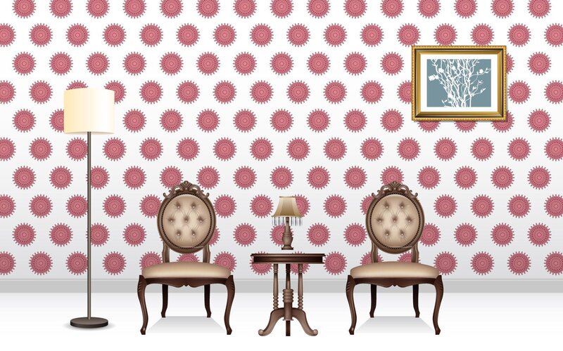 ornate chairs and lamp in room