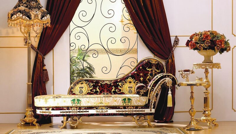 ornate chaise lounge in luxury room