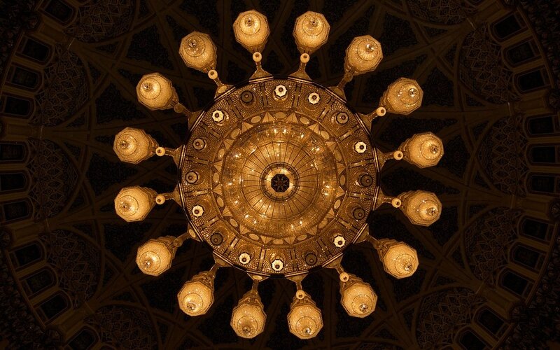 Ornate chandelier in a grand hall