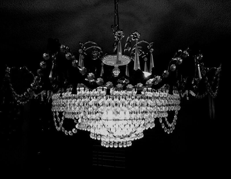 ornate chandelier in black and white