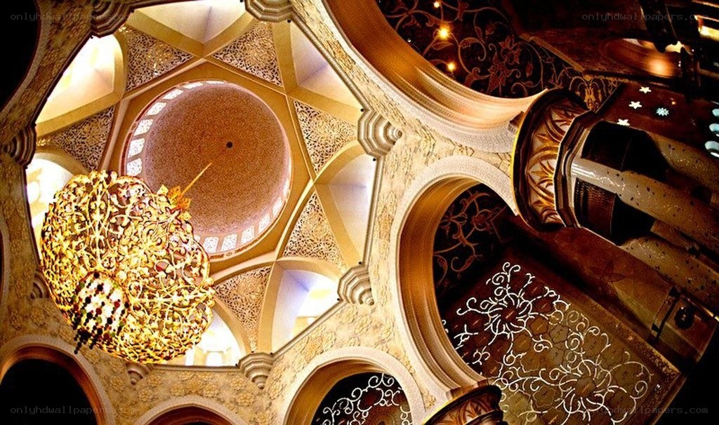 ornate chandelier in mosque interior