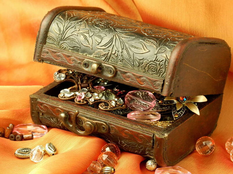 Ornate Chest with Jewelry — Orange