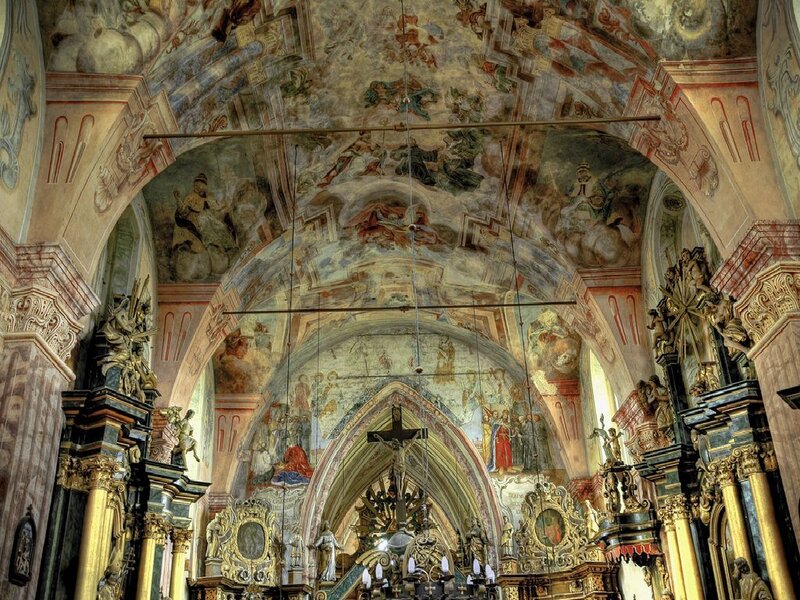 Ornate church interior with frescoes