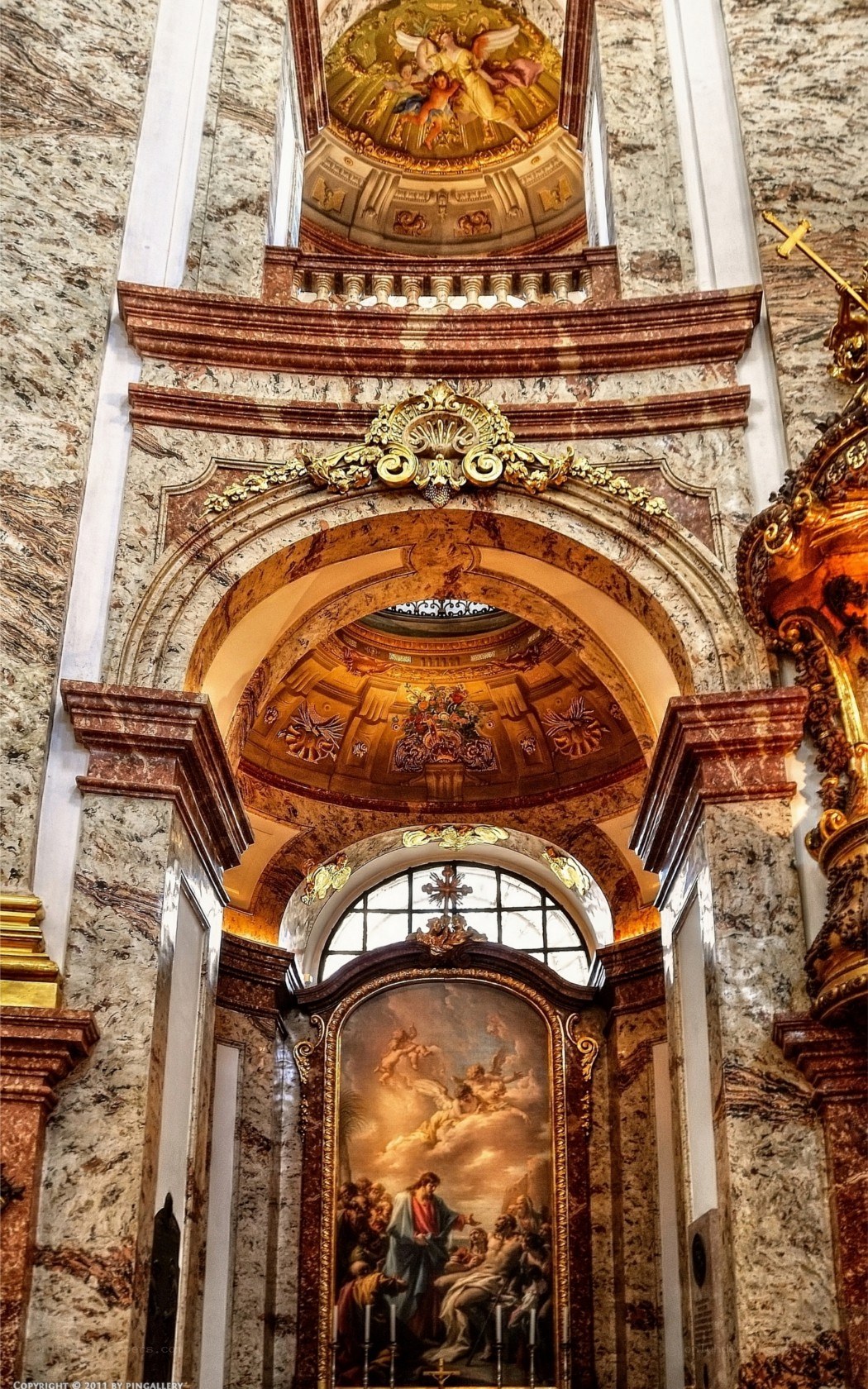 ornate church interior with paintings