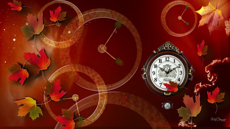 Ornate Clock with Autumn Leaves