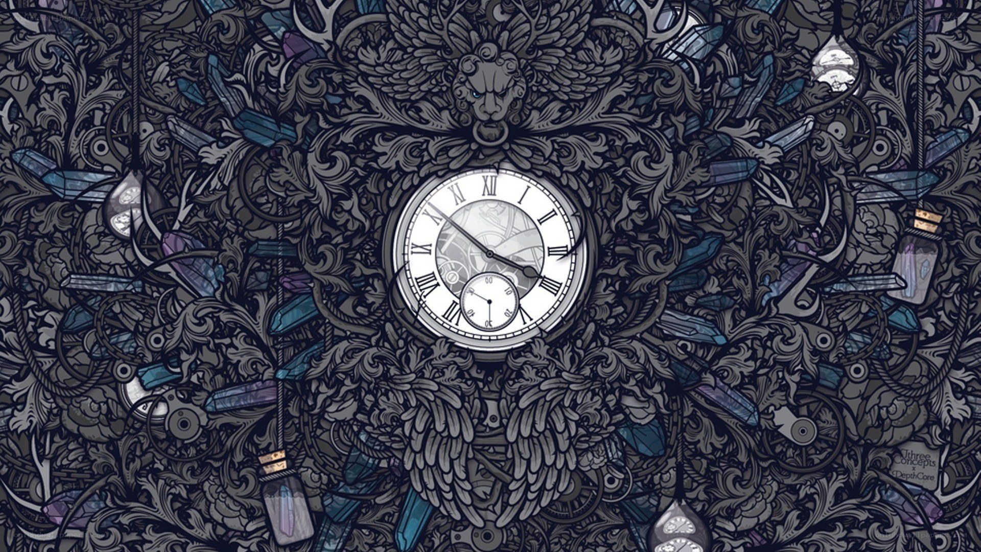 Ornate clock with lion head