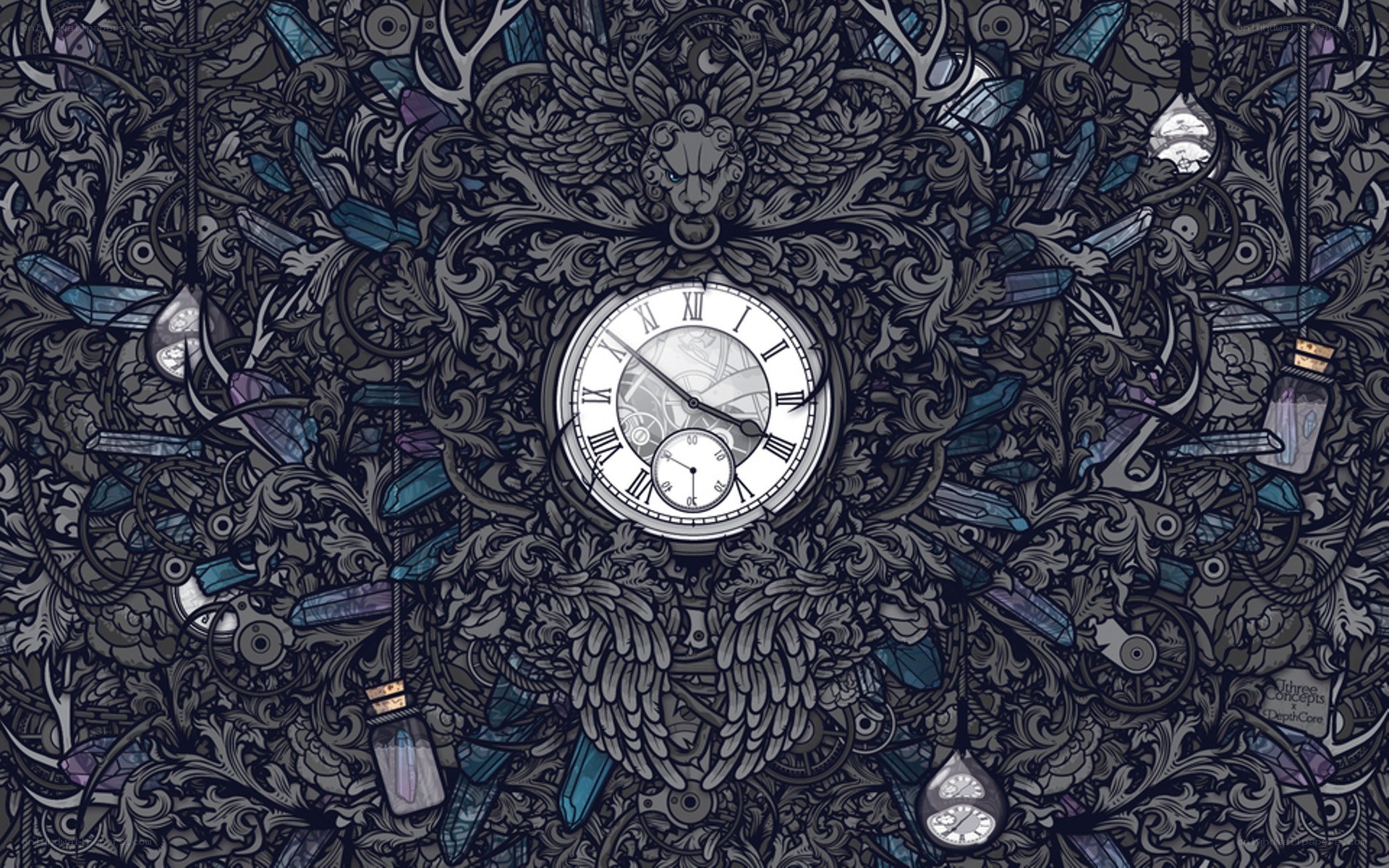 Ornate clock with lion head