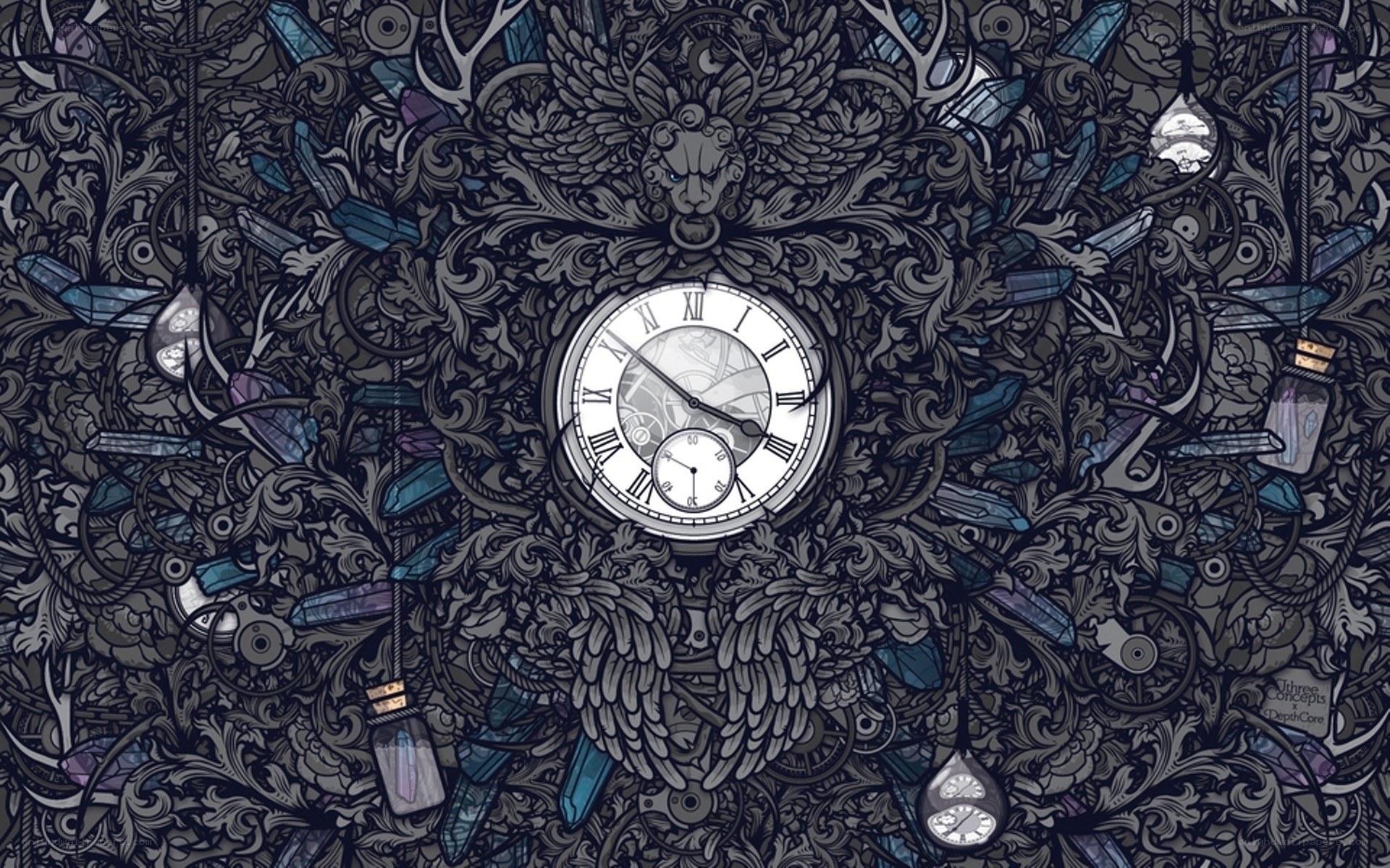 Ornate clock with wings and crystals