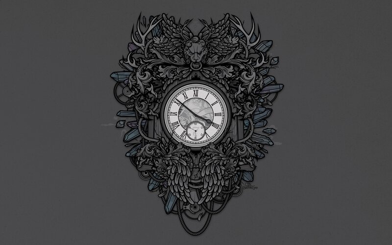 ornate clock with wings and crystals