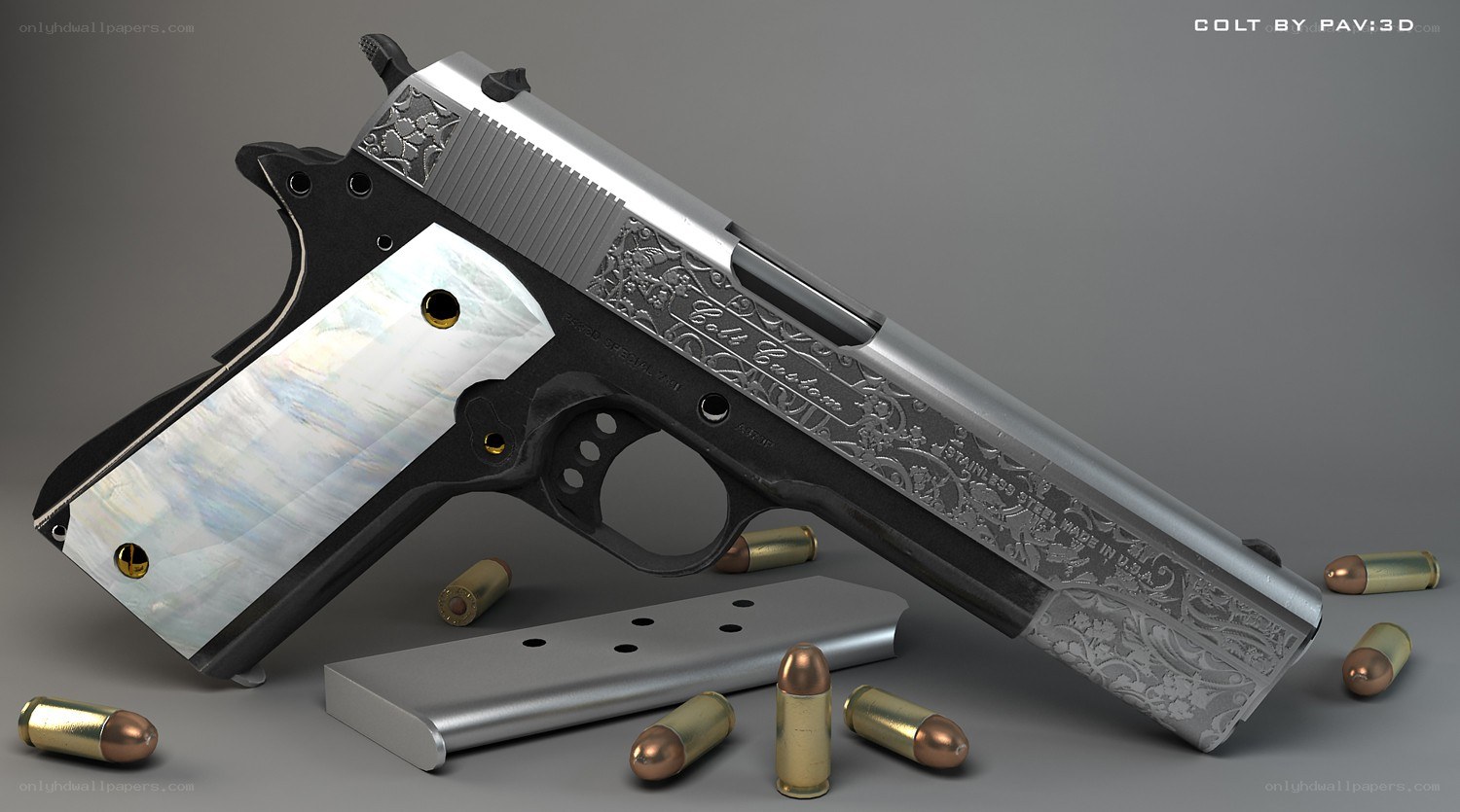 ornate colt pistol with bullets