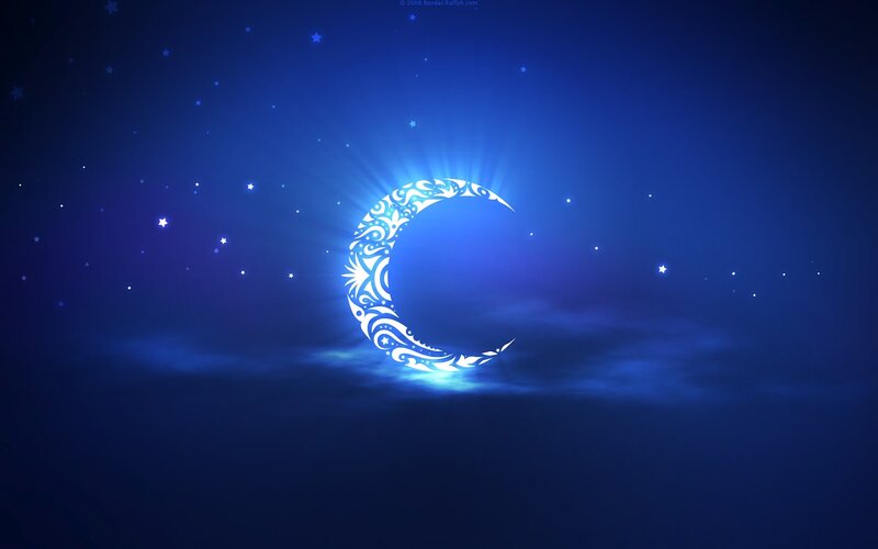 Ornate Crescent Moon — Blue, Serene
