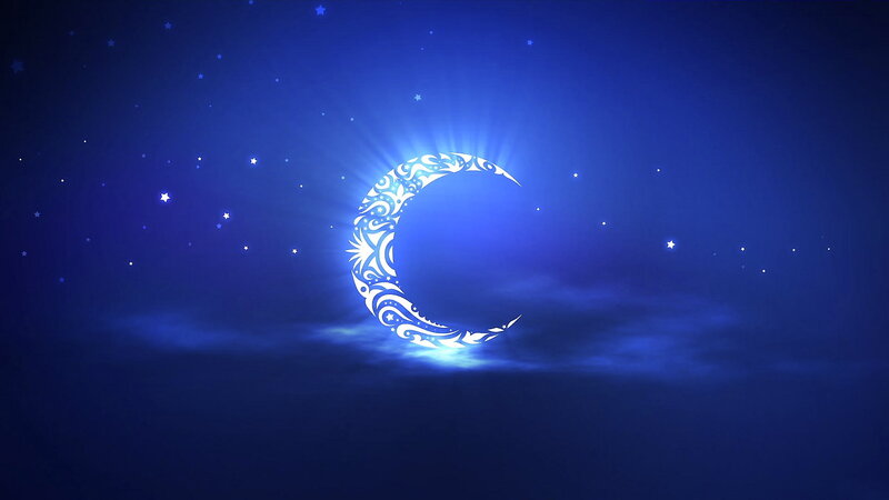 Ornate Crescent Moon — Blue