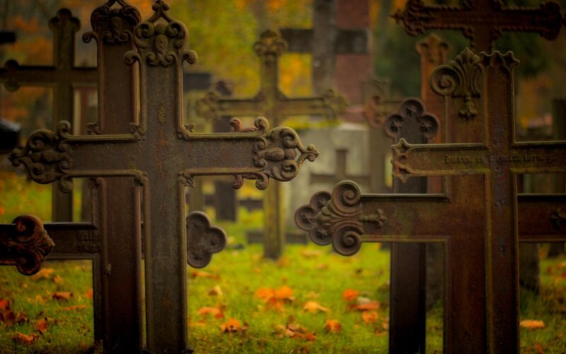 Ornate Crosses in Cemetery