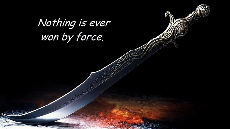 Ornate Curved Sword — Black, Dramatic