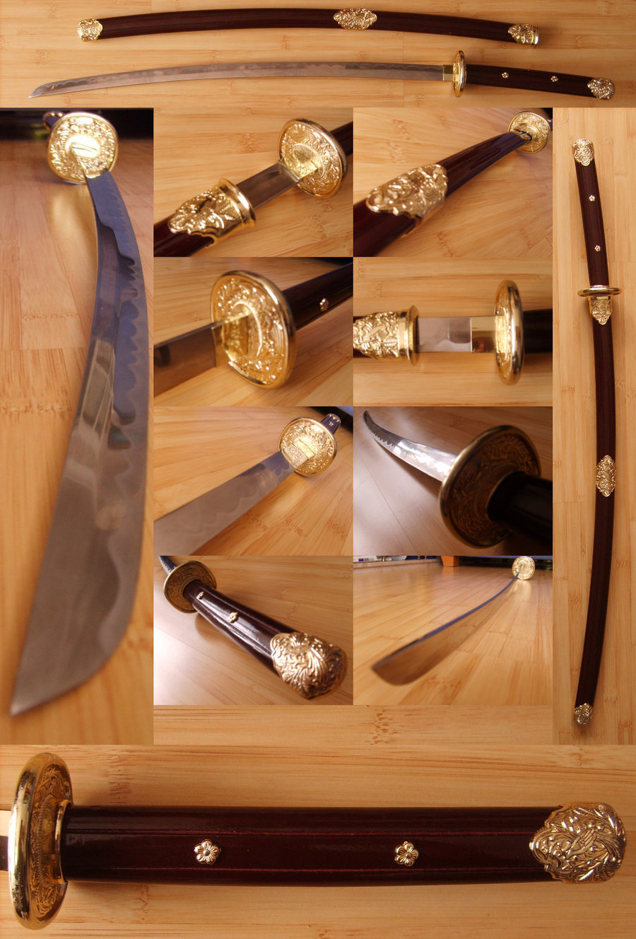 ornate curved sword display