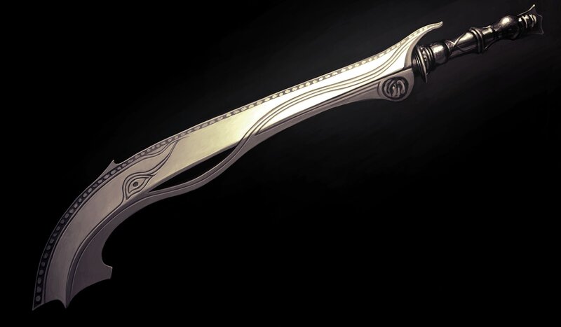 Ornate Curved Sword — Silver