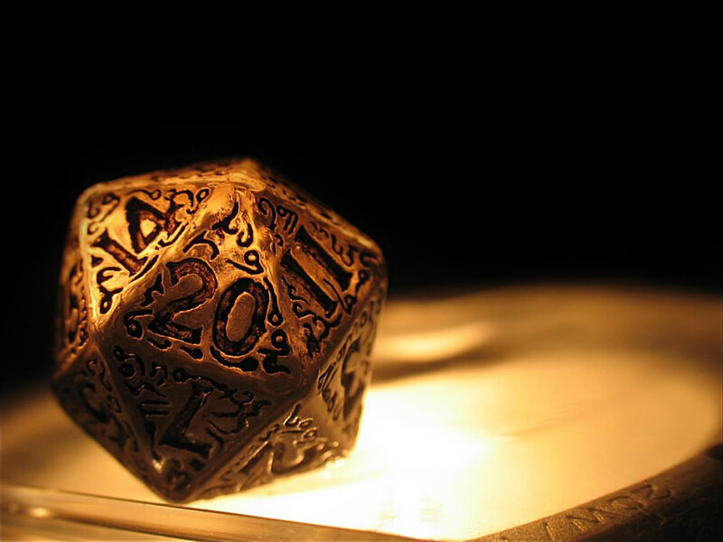 Ornate D20 Die — Gold, Dramatic, Photograph, Light Source