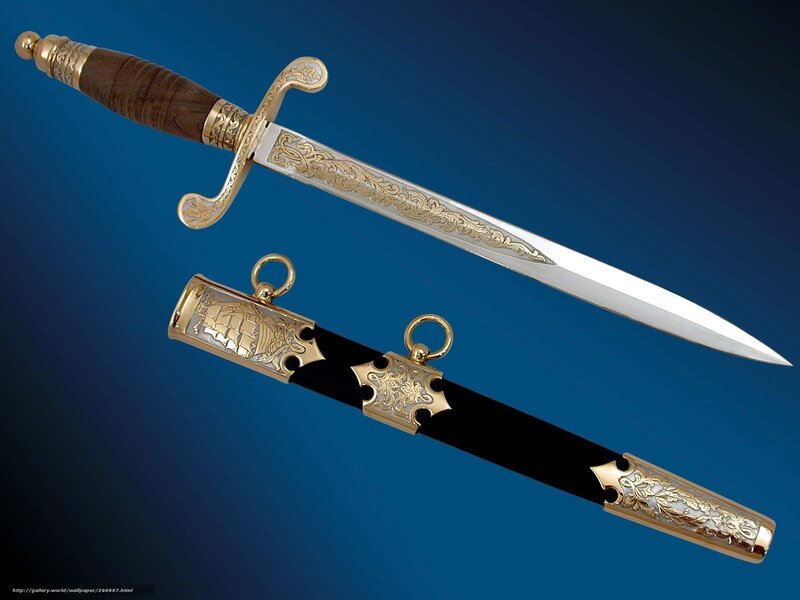 Ornate Dagger and Scabbard — Blue, Dramatic, Photograph