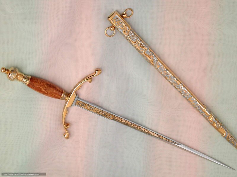 Ornate Dagger and Scabbard — Gold, Elegant